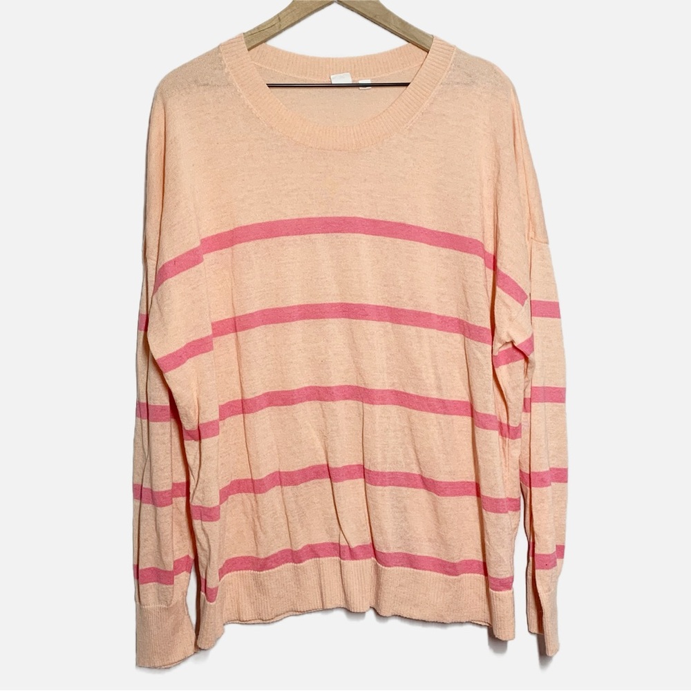 GAP pink and peach striped lightweight linen blend spring fall sweater XXL